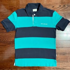 Aimé Leon Dore Mens Blue and Green Striped Short Sleeve Polo Size M